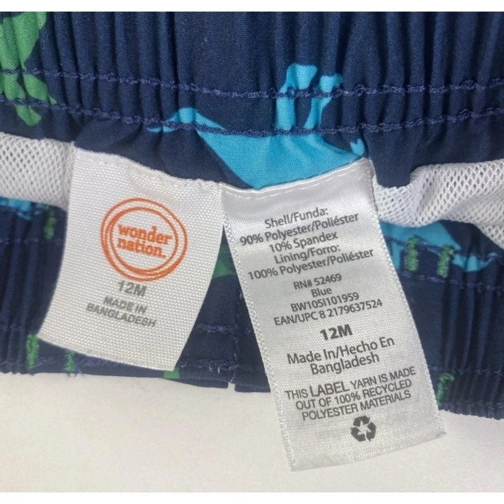 Wonder Nation Swim Trunks Kids 12M Blue Dinosaur Print Elastic Waist Spandex